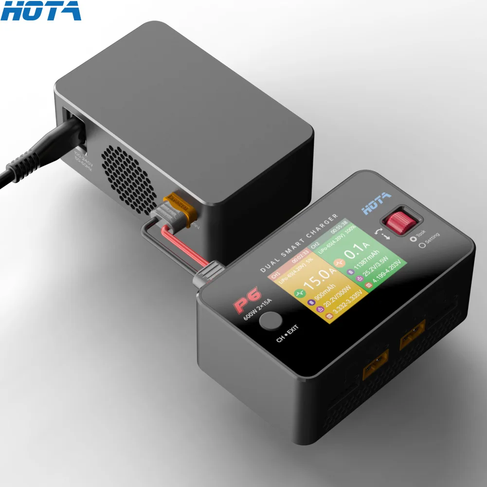 hota-p6-dc600w-15ax2デュアルチャンネルバランス充電器ディスチャージャーt240w1-6s用アダプターnimh-nicd-lihv-nicd-liion充電器