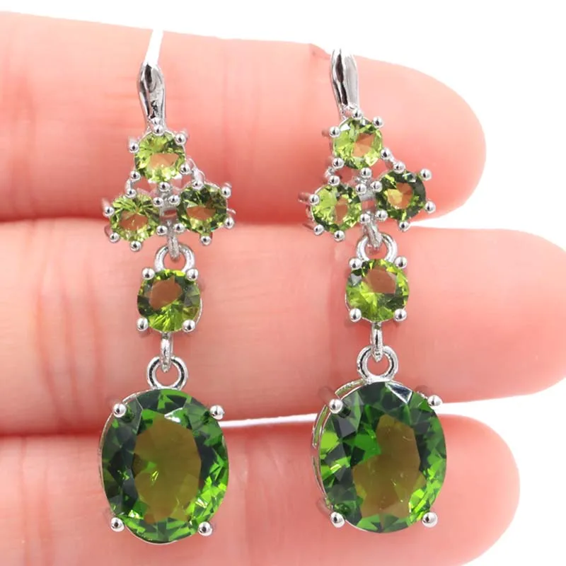 

925 SOLID STERLING SILVER Earrings 7g Unheated Green Peridot Violet Tanzanite Pink Tourmaline Blue Topaz High Trendy Polished