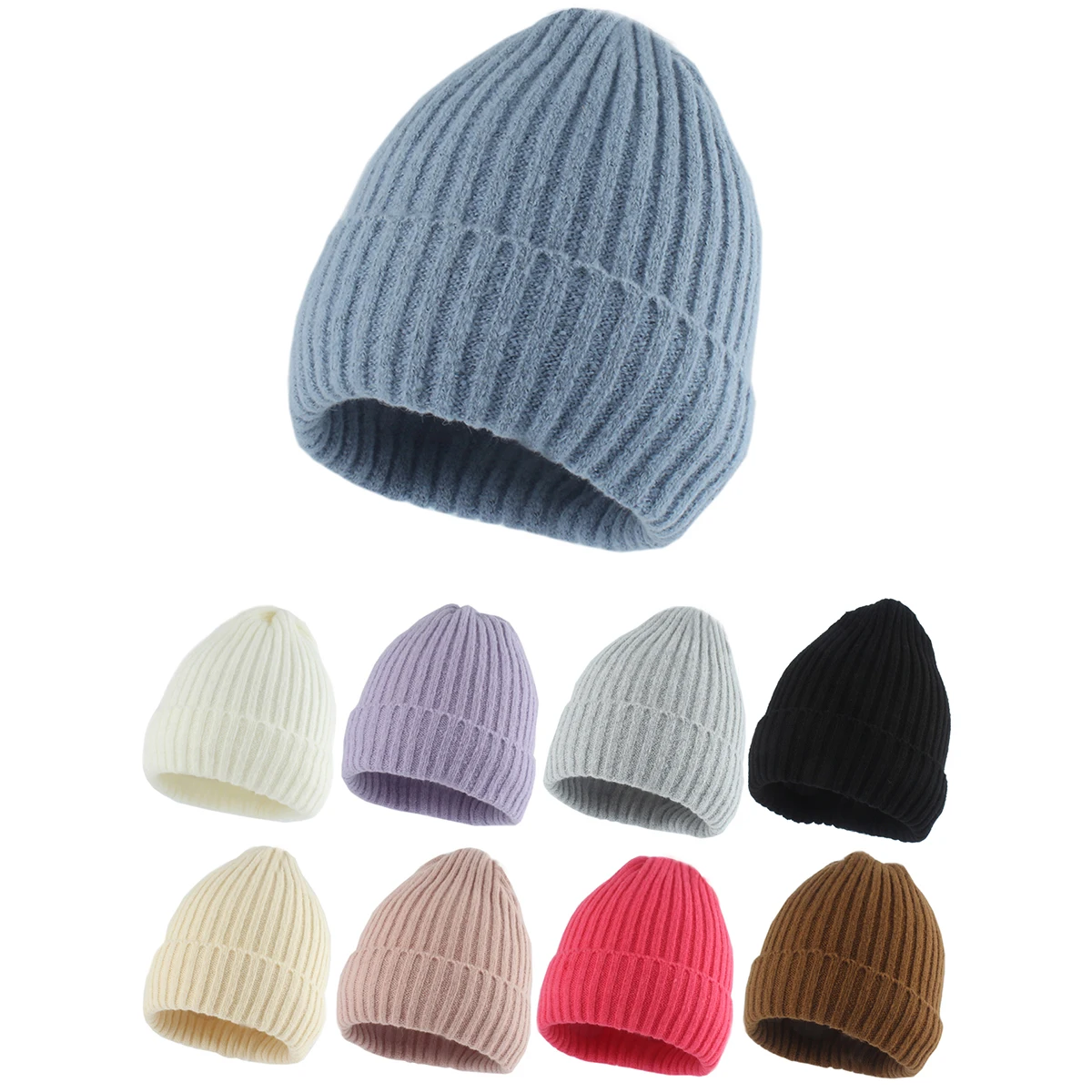 Winter Women's Cashmere Hats Causal Outdoor Warm Beanies Hat Female Solid Knitted Skullies Cap