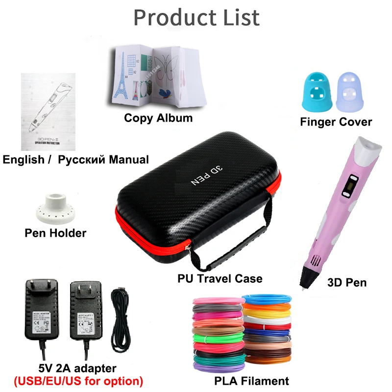 어린이용 3D 프린팅 펜, DIY 드로잉 펜, PLA 필라멘트, 생일 크리스마스, 여행 케이스 포함, 소년 소녀 선물