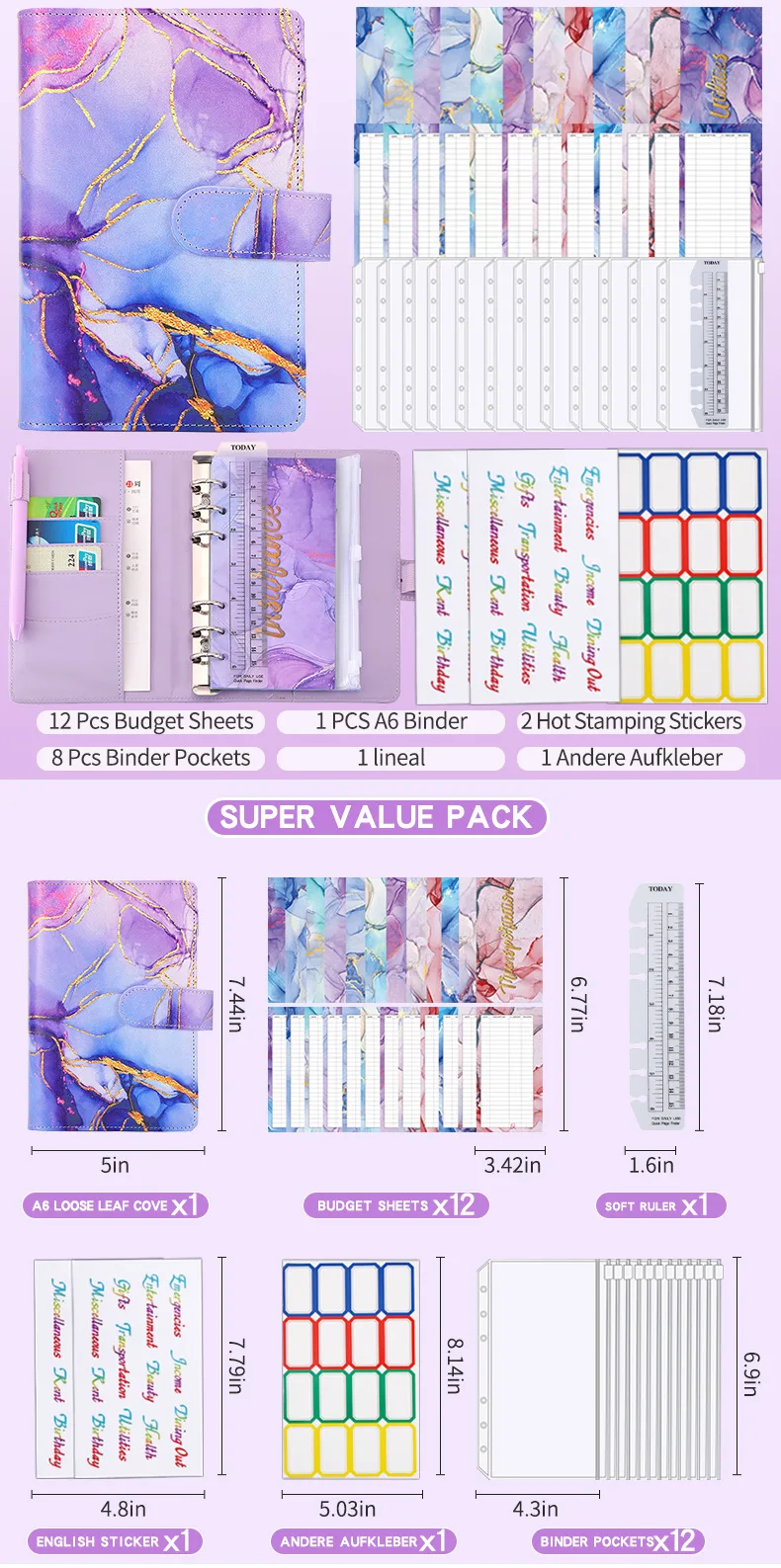 A7 [Pocket] Système D'enveloppes Pour Espèces Avec Fermeture à Glissière | Planificateur Budgétaire | Défi Épargne | Système Budgétaire Pour Reliures | Objectifs D'épargne - France