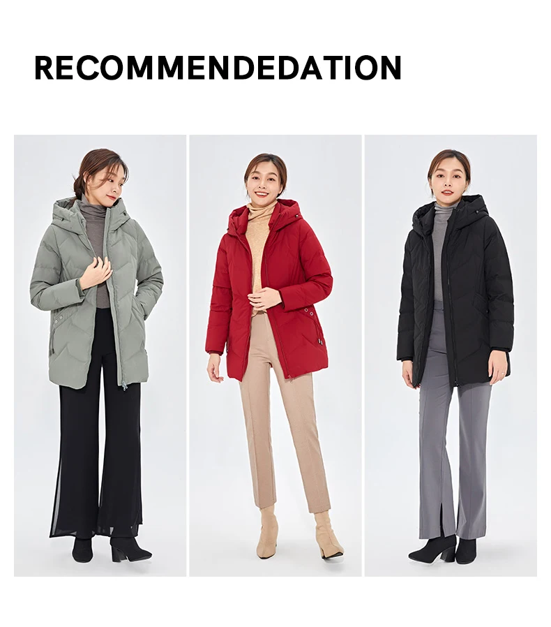 Chericom Down Jacket Women Winter Hooded Mid Long Duck Down Thick Warm Padded Coat Loose Versatile Commute Puffer Jackets 289193