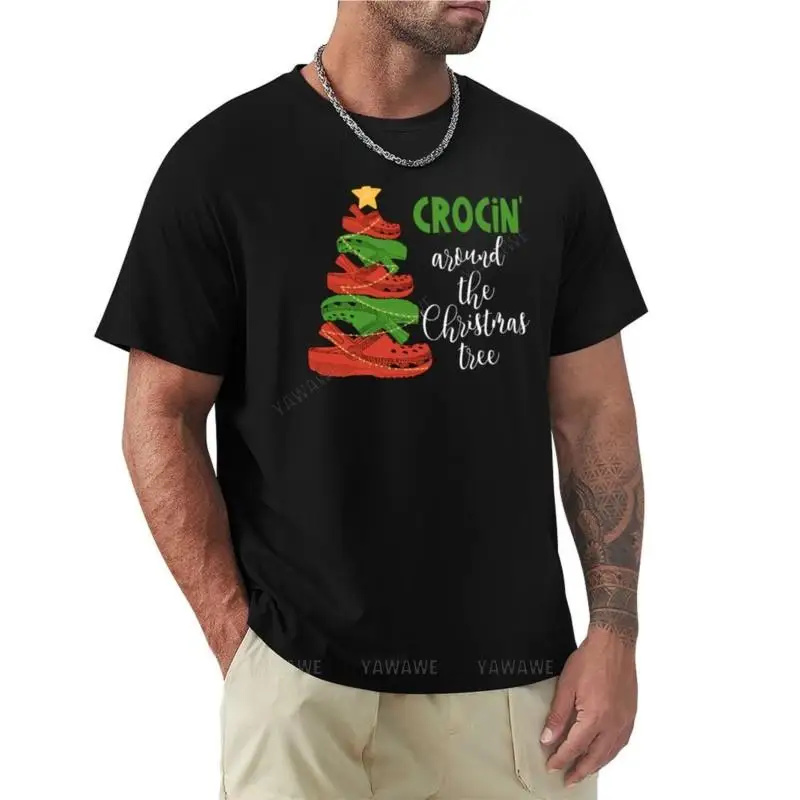 

Футболка Crocin' вокруг рождественской елки, Мужская одежда, черная футболка, корейская мода, мужские Графические футболки