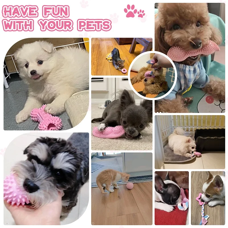 Soft Dog Chew Toys Pink Rubber Bone Toy Durable Molars Training Ball Toy Chihuahua Yorkie Interactive Treat Toys Pet Supplies 2