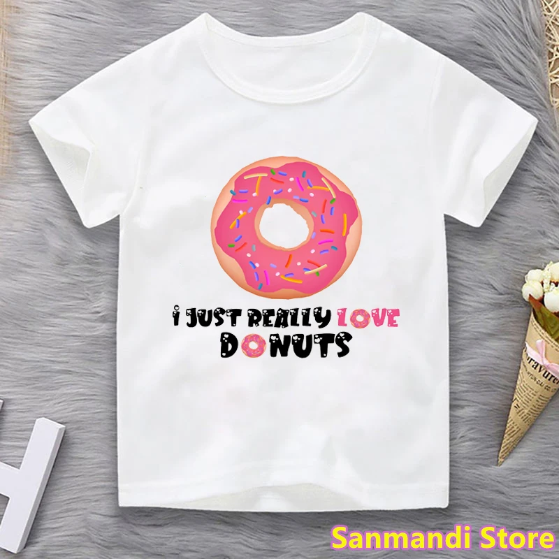 

I Just Really Love Donuts Graphic Print Tshirt Kids Clothes Girls/Boys Funny T Shirt Harajuku Shirt Summer Children Clothing