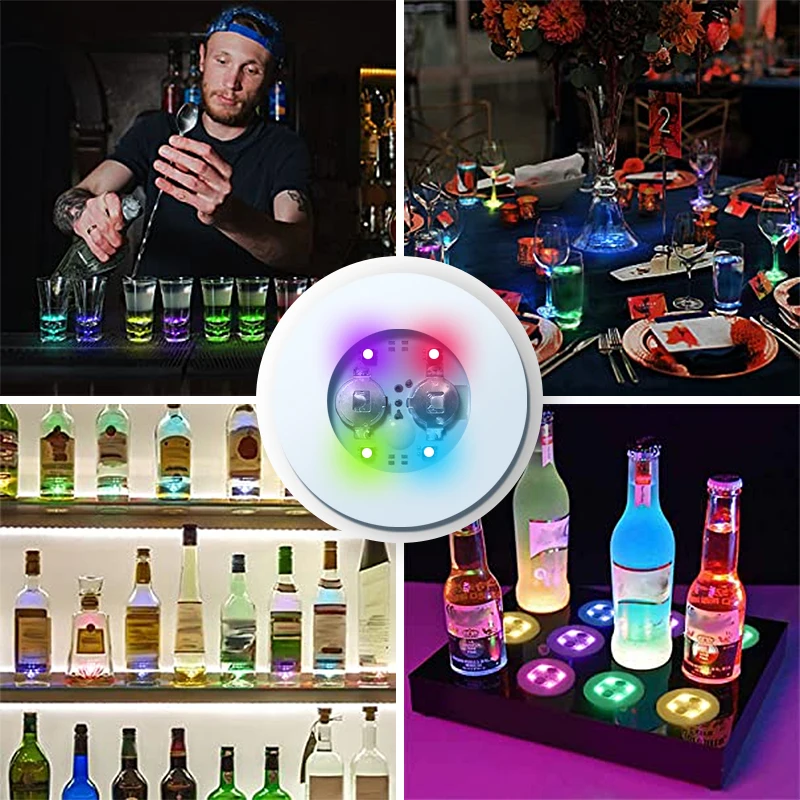 20pcs LED Untersetzer leuchtende Flasche Licht Aufkleber 7 Farbwechsel  batterie betriebene flache Tasse Untersetzer für Nachtclub Bar Party -  AliExpress