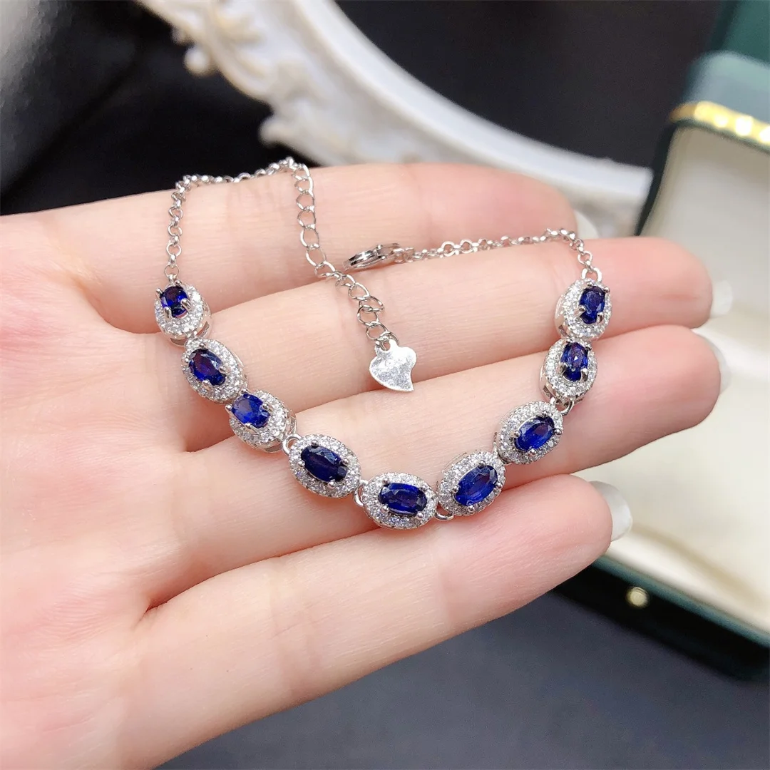 

Natural Sri Lanka Sapphire New Luxury 925 Sterling silver High definition Bracelet Ladies Color beautiful exquisite free mail