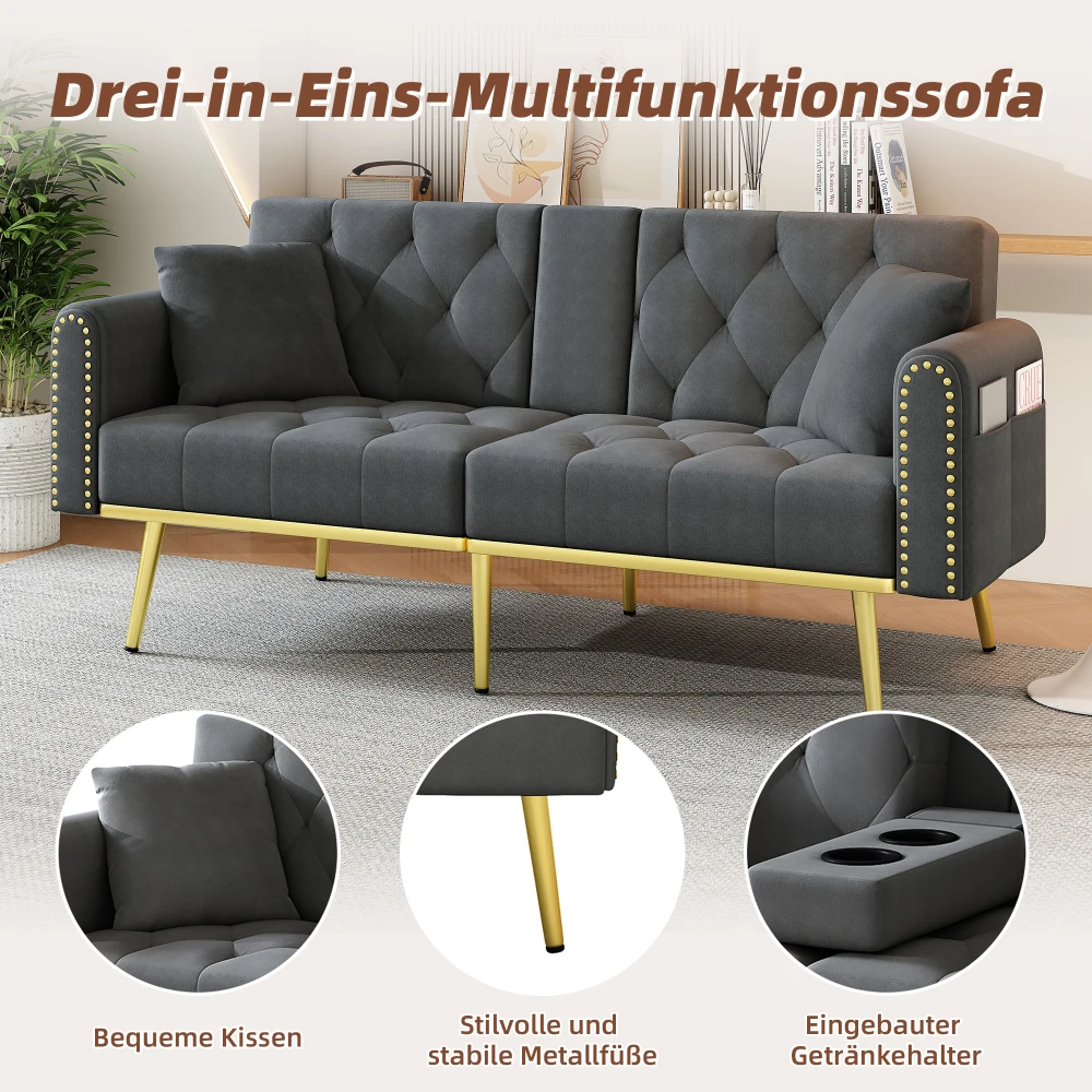 Doppelklappbares Schlafsofa mit 3-Gang-Rücklehne und Getränkehaltern – ideal für Wohnzimmer, Schlafzimmer, Heimkino – Detail 12