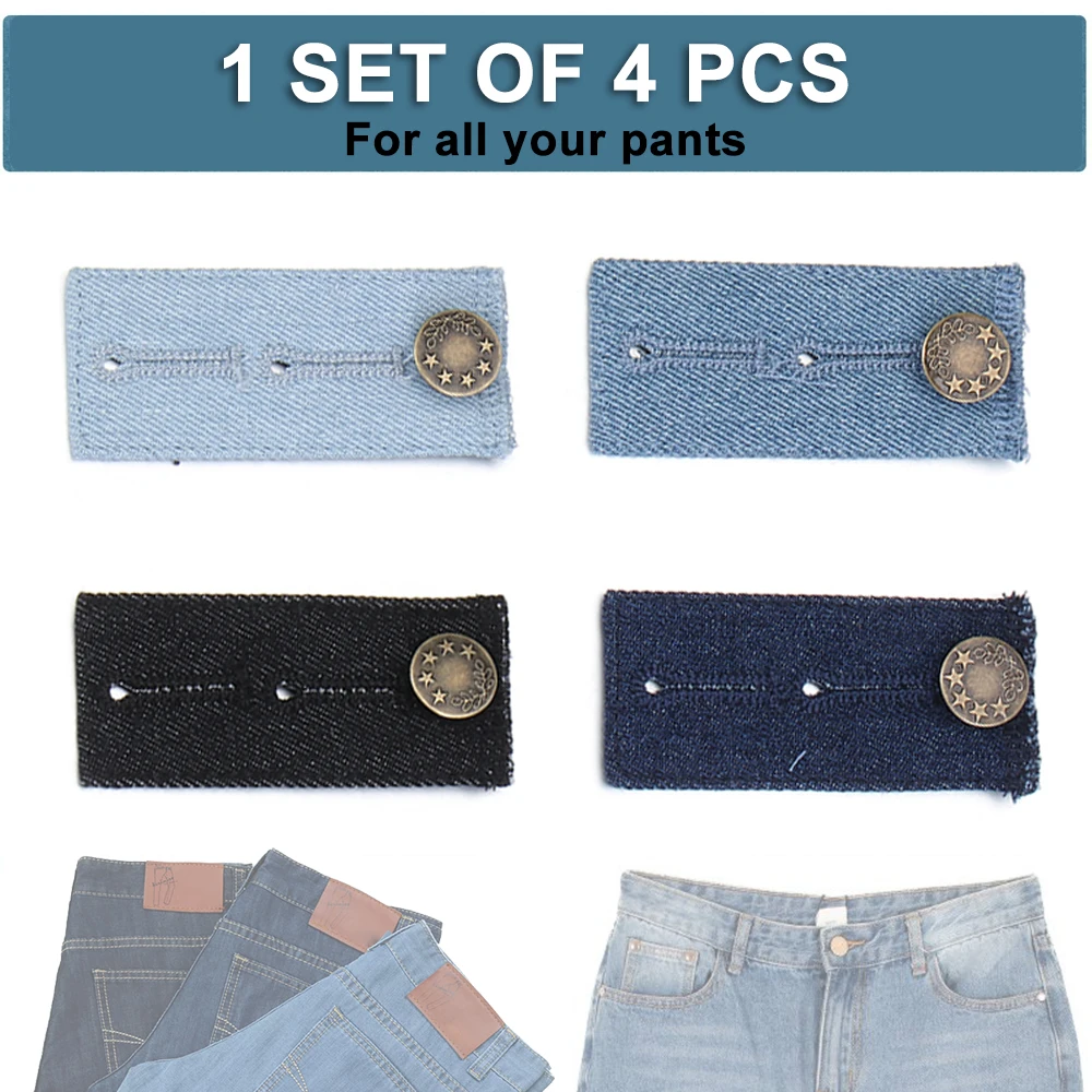 4PCS Pants Extenders Buttons Adjustable Jeans Waist Extension Snap DIY Denim Clothes Fastener for Men Women