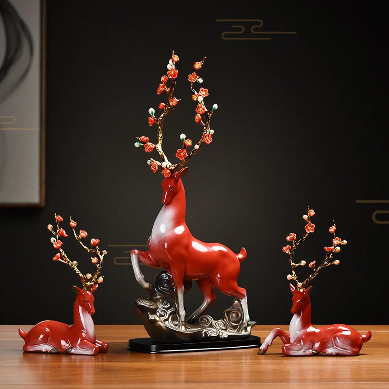 

Lucky Ceramic Deer Ornament Large Sika Deer Living Room Wine Cabinet Entrance Table Decoration Wedding Gift