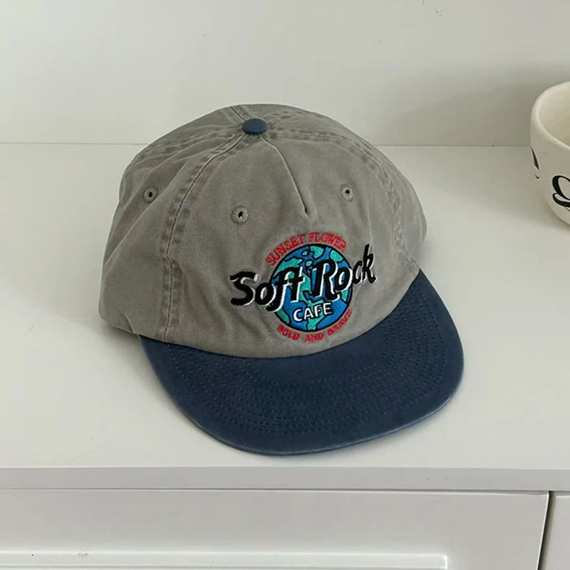 2026 Retro Amerikanische Washed Flat Brim Baseballkappe mit Buchstabenstickerei, Koreanische Version, Sonnenschutz – Detail 1