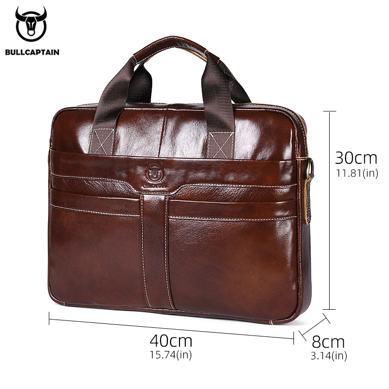 BULLCAPTAIN Leather Laptop Bag, Top Layer Leather 15" Laptop Bag Men's Laptop Briefcase Briefcase Work Business Travel Bag 053 6
