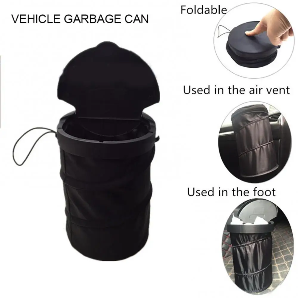 Trash Bag Garbage Can Portable Foldable Traveling Car Cylindrical Organizer With Lid Light Weight And Large Capacity