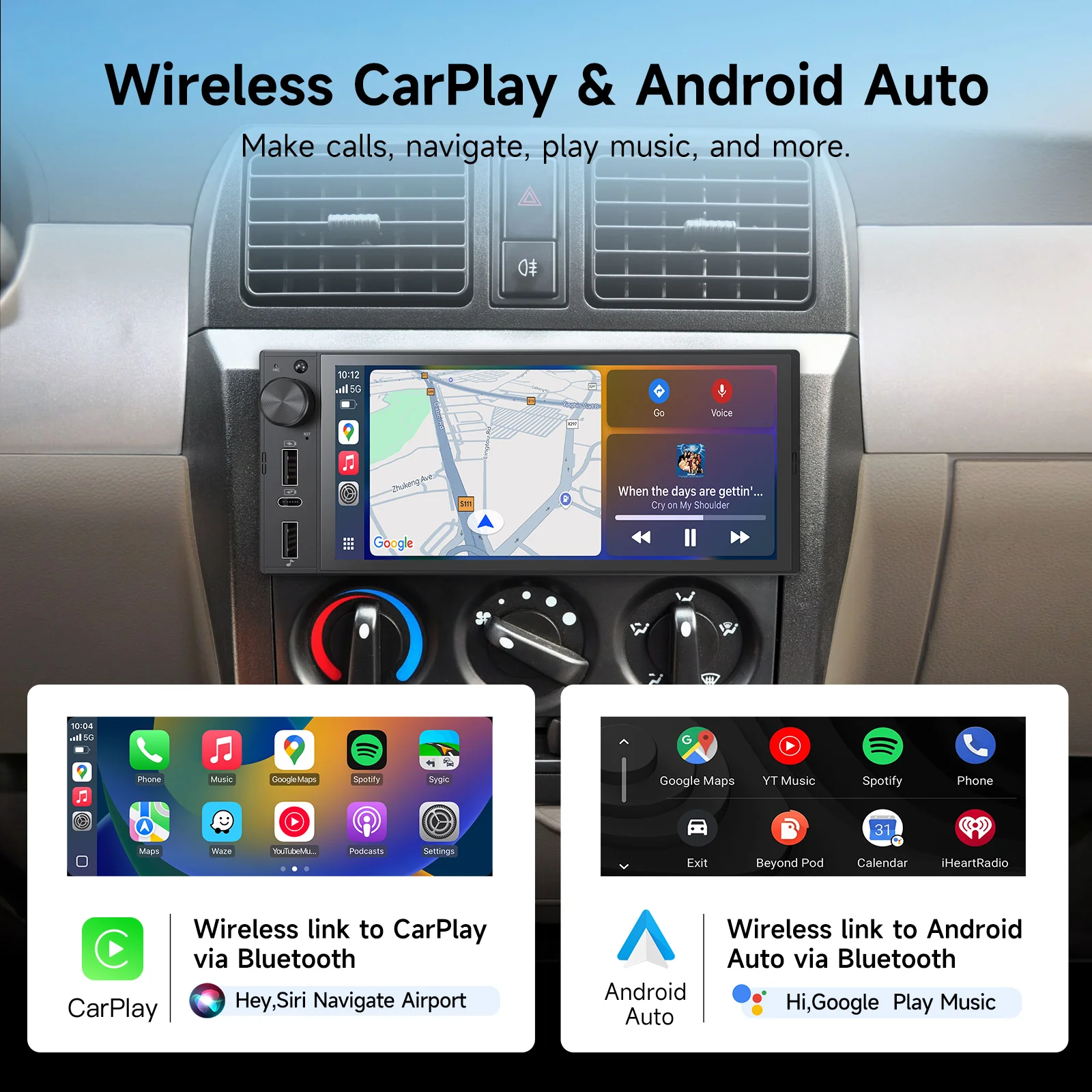 IPS 6 Inch 1Din Wireless Or wired Carplay Android Auto Car Radio Multimedia MP5 Player 1 Din DVD Bluetooth Stereo USB Charging