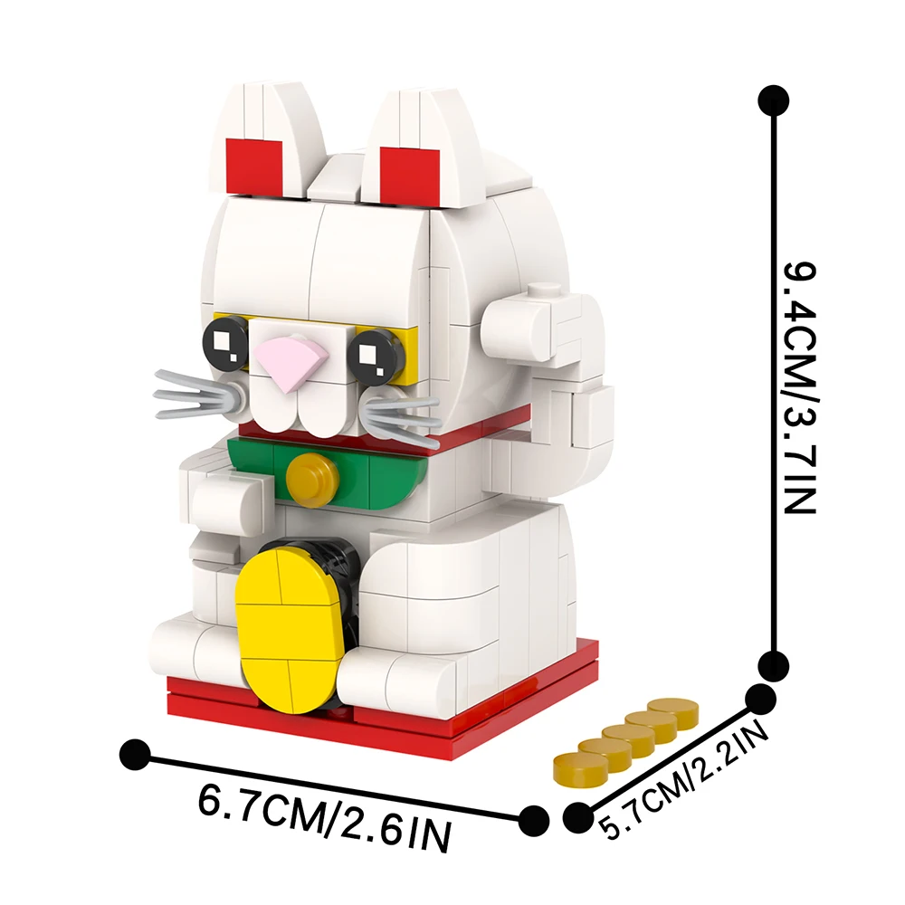 MOC1107 Lucky Cat Brick Wealth Fortune Cat Animal Building Block Toy For Children Girl Birthday Eastern Traditional Gift Friends