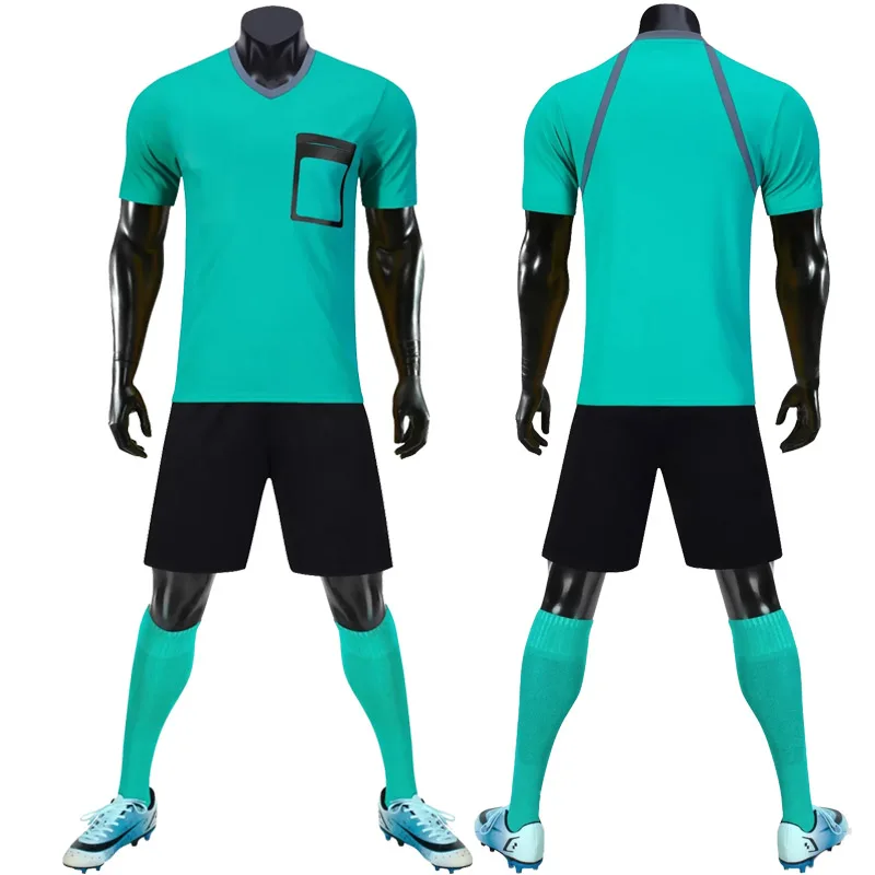 Football Uniform Sports Uniform Sets Soccer Referee Equipment Men's V-neck Football Referee Jersey Sets with Front Pockets Quick Dry Breathable Team Match Training Soccer Uniform