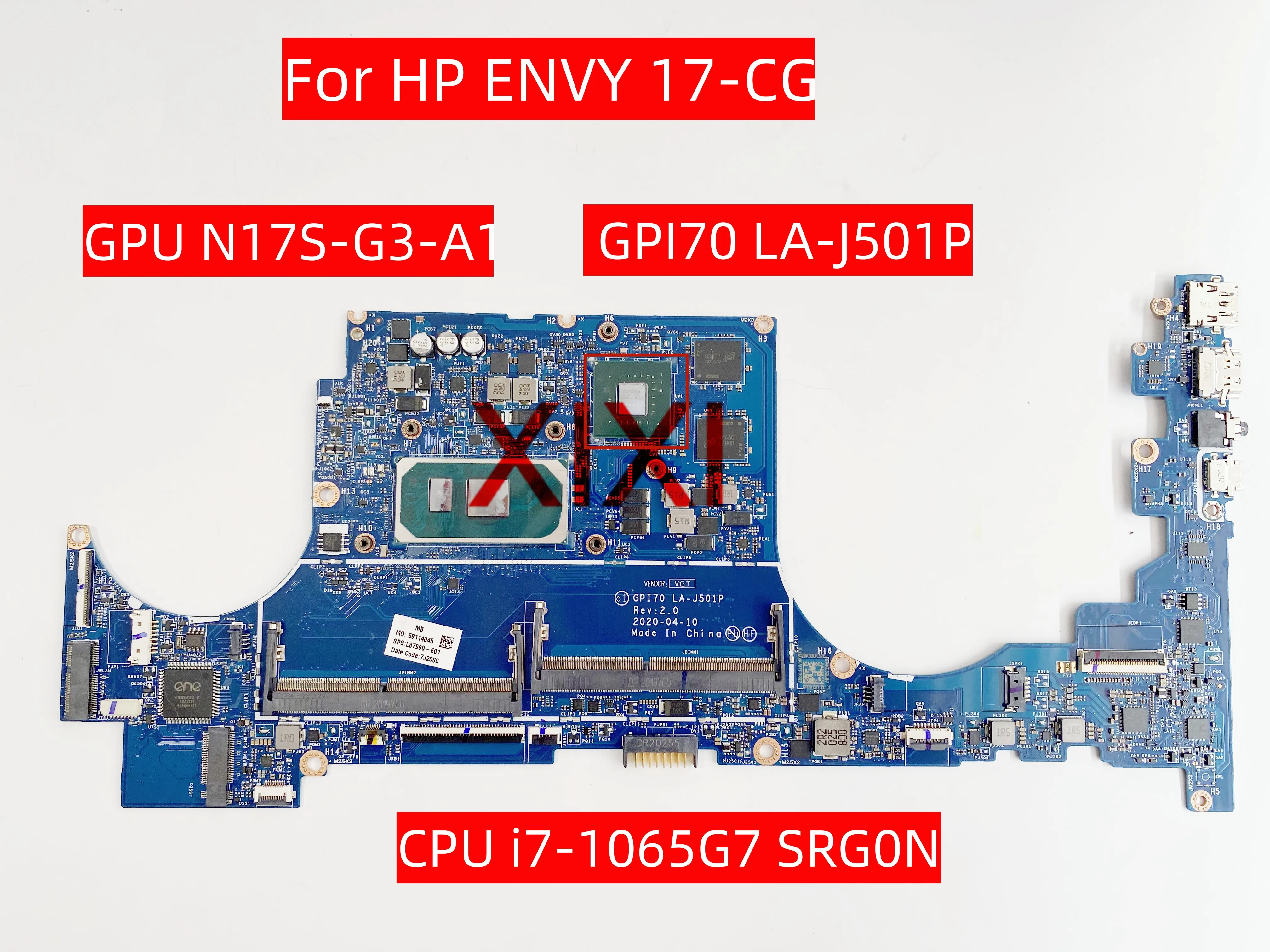 GPI70 LA J501P For HP ENVY 17 CG Laptop Motherboard With CPU i7 1065G7
