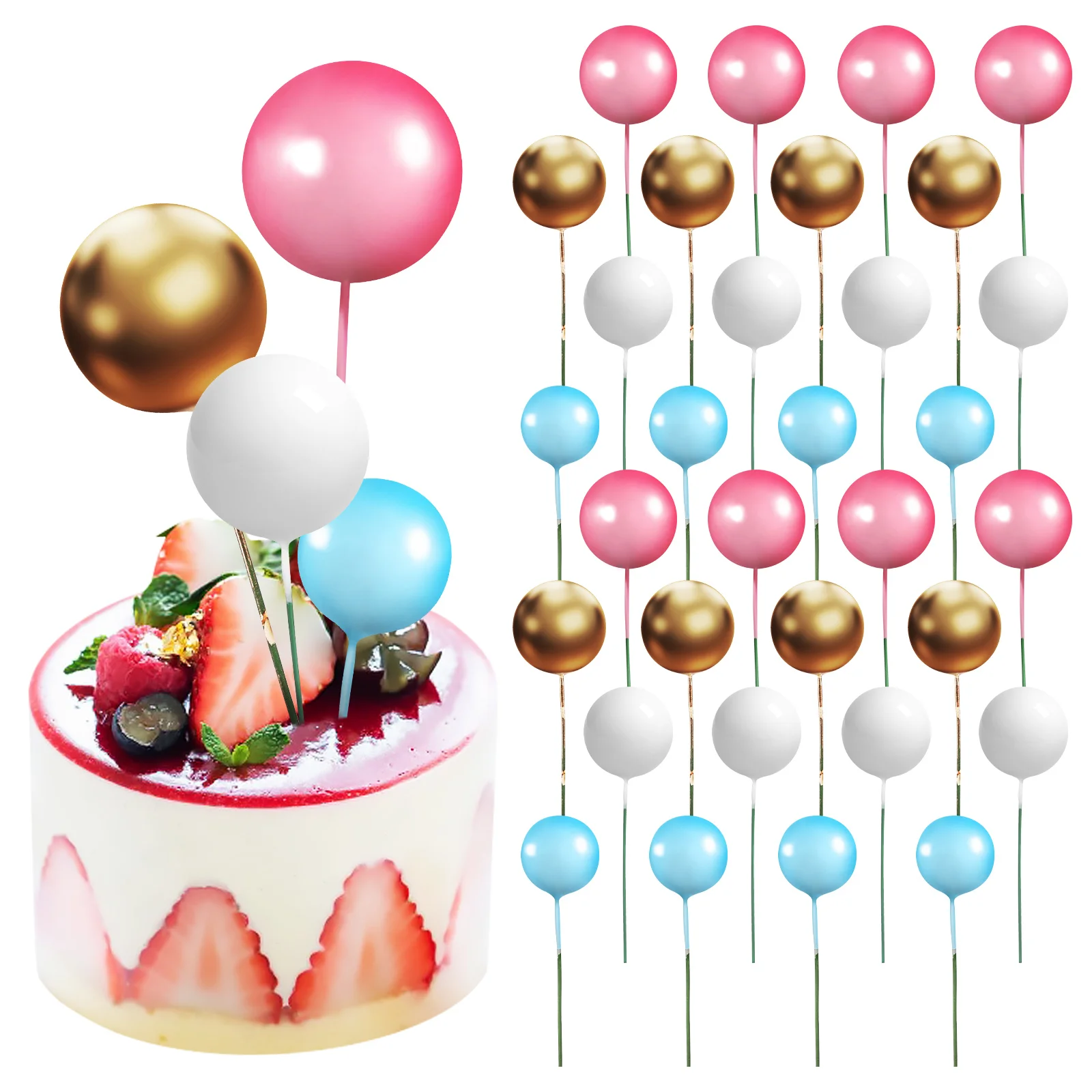 

40 Pcs Cake Foam Balls Happy Birthday Balloon Ornament Cupcake Topper Toothpick