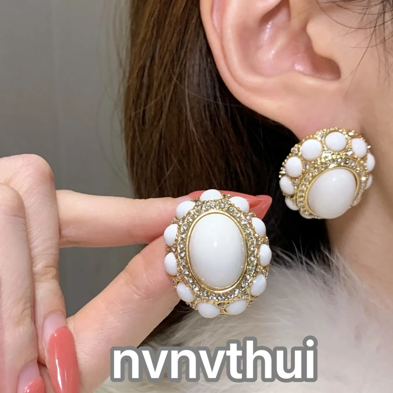 Women Flower Gemstone Earrings Vintage 18K Gold Plated Cream Rose Zirconia Ring 2