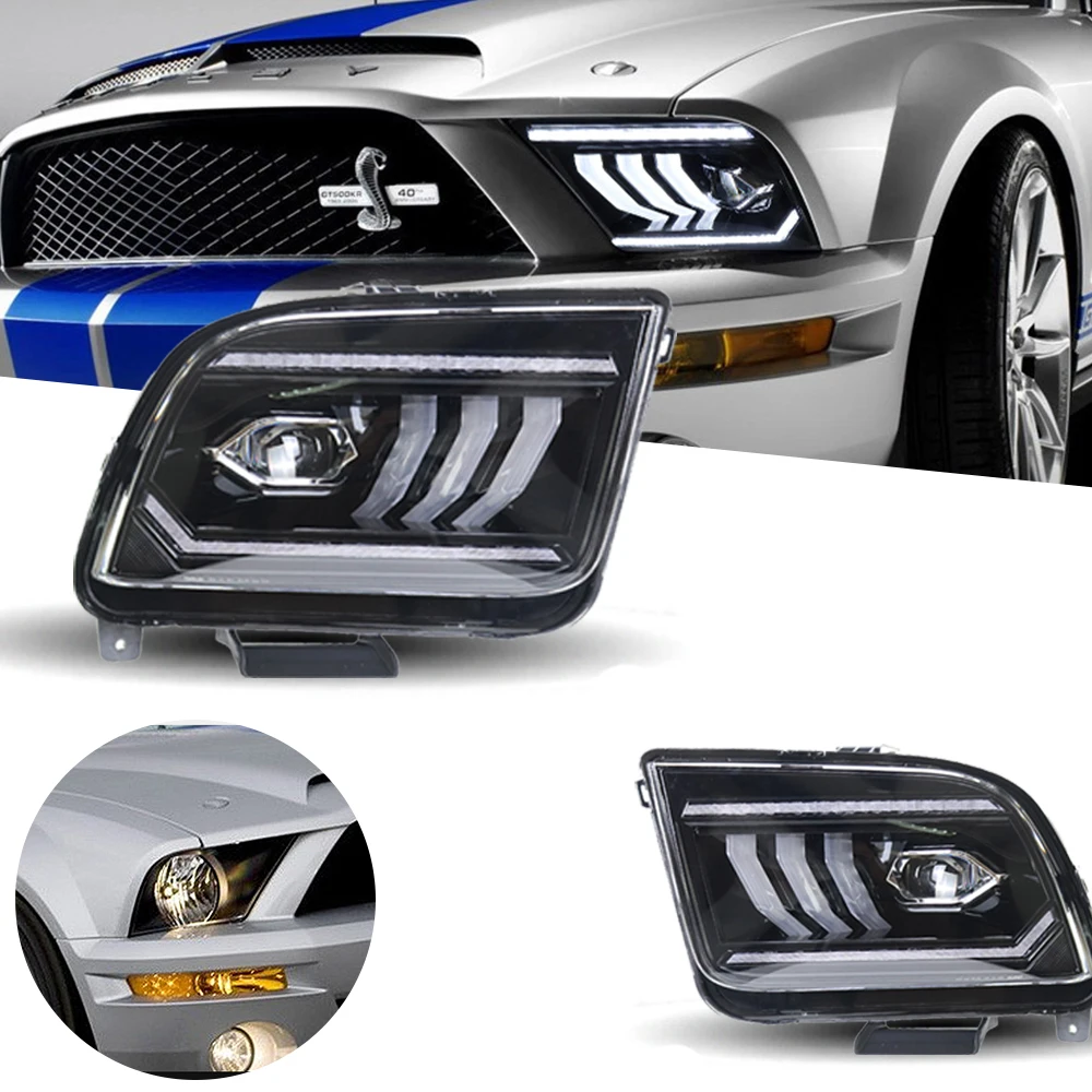 

Передняя фара для Ford Mustang светодиодный фары 2005-2009, передняя фара, Стайлинг автомобиля, дневные Фотоэлектрические линзы, автомобильные аксессуары, передняя фара