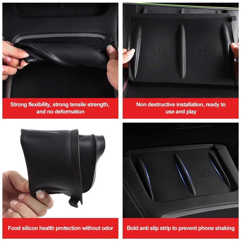 Silicone Anti-Skid Protector Pad For Tesla Model 3 Y Central Control Wireless Charging Anti-slip Mat Phone Holder Pads Cover