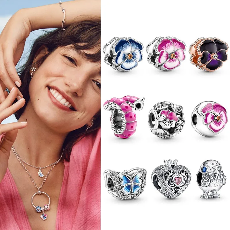 

925 Sterling Silver New Caterpillar Butterfly Pansy String Is Suitable For The Original Women's Bracelet Diy Jewelry