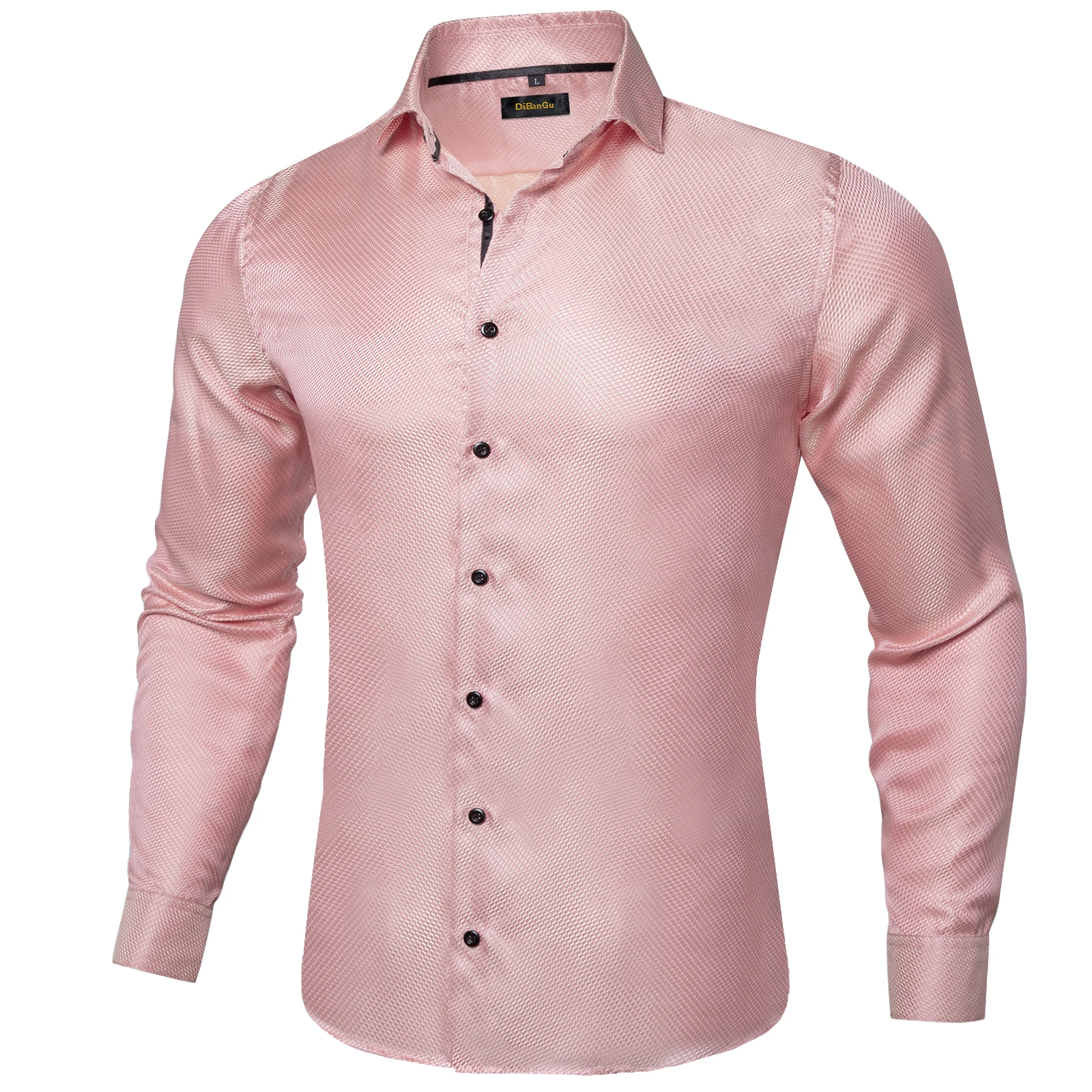 Men Pink Solid Silk Long Sleeve Dress Shirt