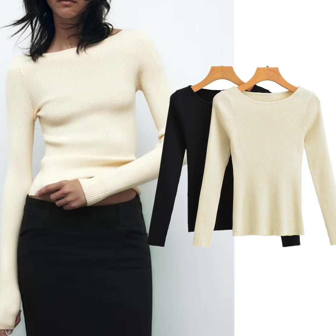 

Maxdutti Sweaters Women2022 Autumn Basic Knitwear Fashion Simple Sheath Tops