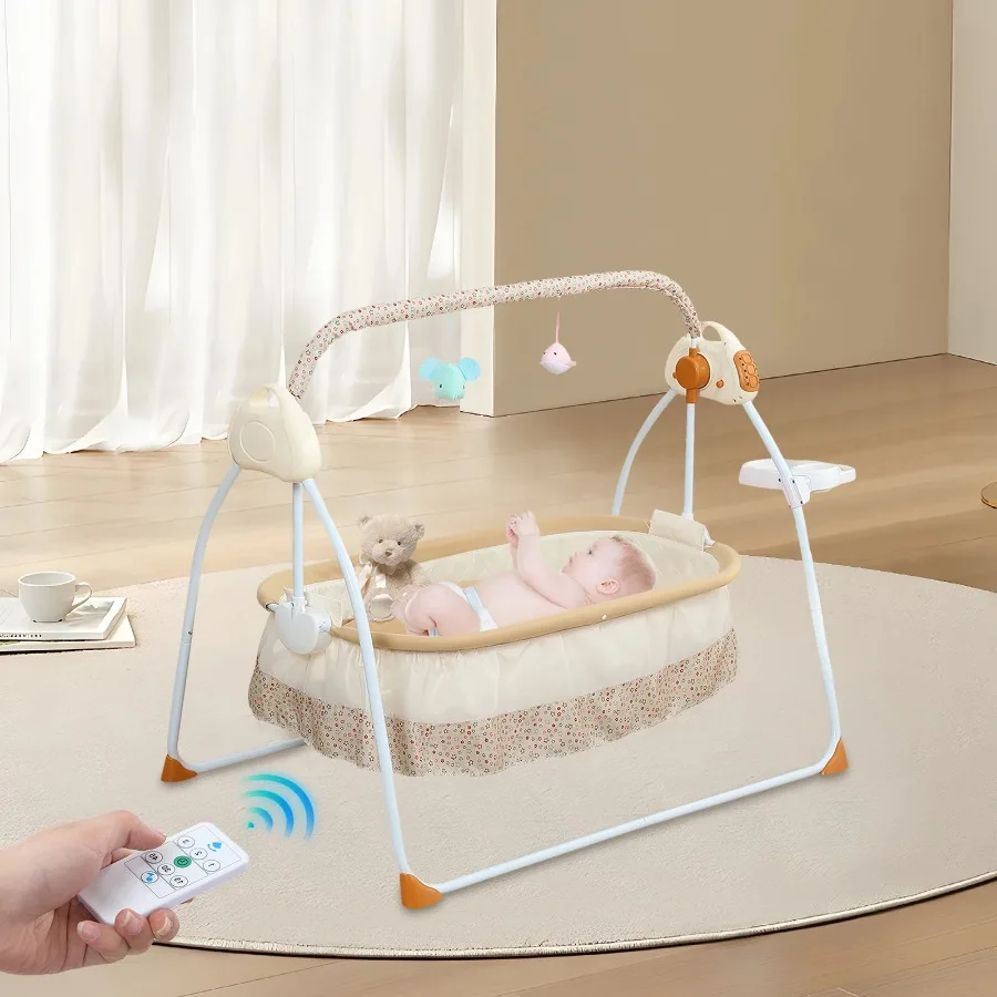 Elektrische Babywiege, 5 Geschwindigkeiten, Bluetooth-Musik-Fernbedienung, faltbare Babywiege 0-18 Monate, Moskitonetz, Sicherheitsgurt – Detail 6