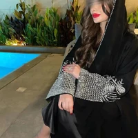 Abaya de Luxe Noire Ramadan Printemps-Été 2026 avec Perles et Broderies Strass, Manches Longues, Robe Modeste Musulmane pour Femme de Dubaï 2