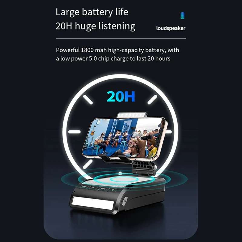 블루투스 스피커가 있는 휴대 전화 거치대, LED 조명 내장 마이크, 휴대용 접이식 휴대 전화 스탠드