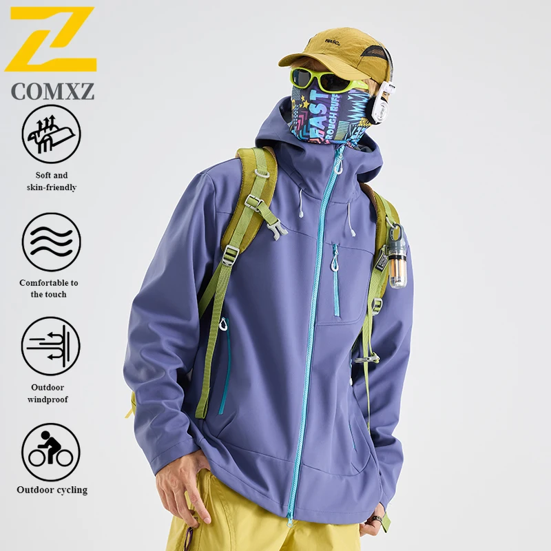 COMXZ 2025 Single Layer Windbreaker Waterproof Breathable Thermal Jacket Men Women Outdoor Hiking Trekking Coat Winter Sports