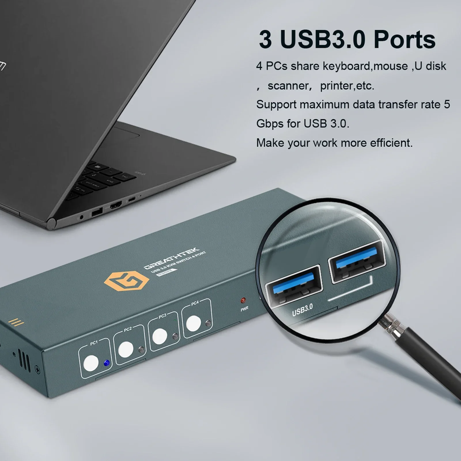 USB 3.0 KVM 스위치, HDMI 4K @ 60Hz, 4 컴퓨터 공유 1 모니터 공유 키보드 마우스 지지대 단추 스위치, 플러그 앤 플레이