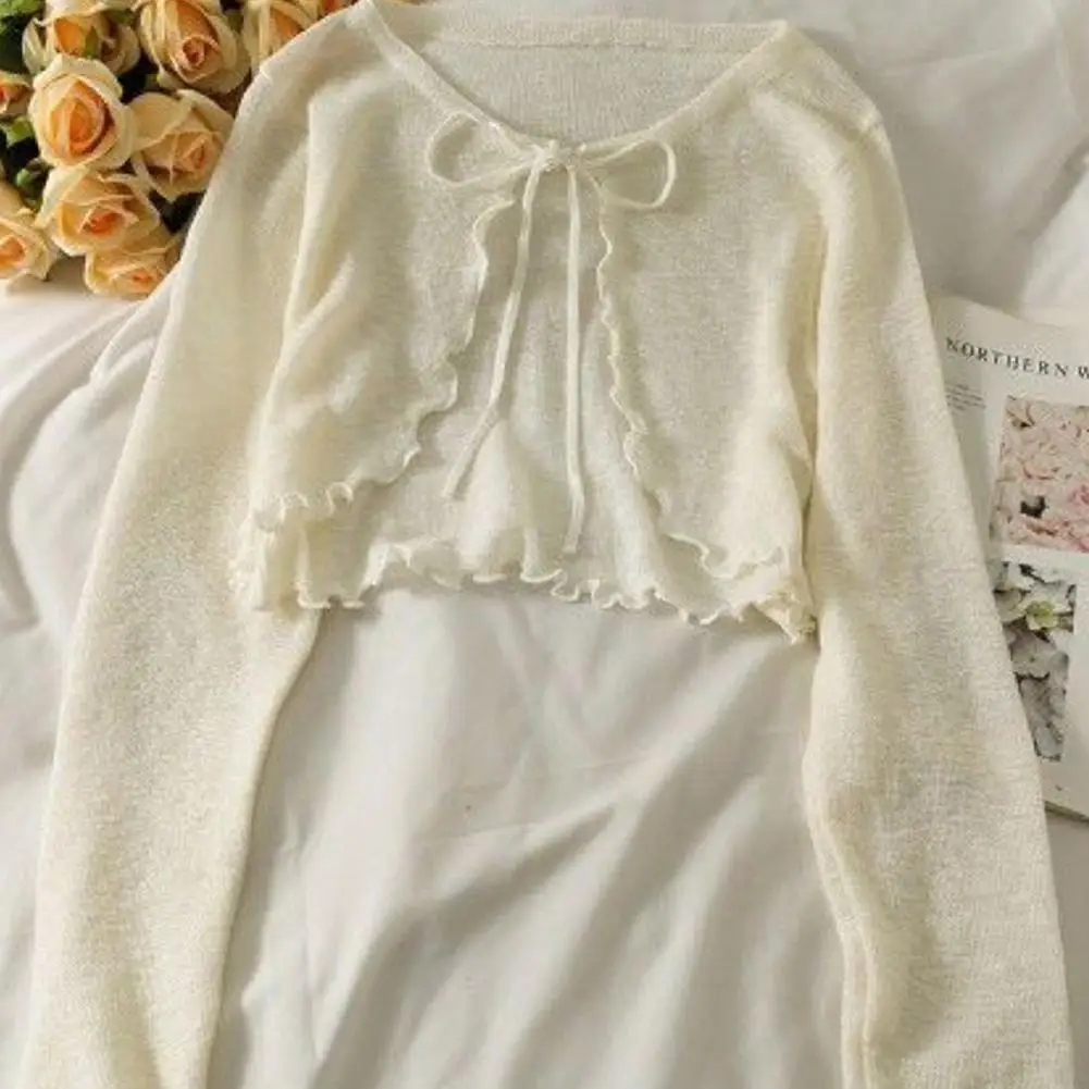 Dünne Sonnencreme Strickjacke schnüren Strickwaren Tops Frauen Mantel Mantel Schals kurze lässige koreanische geschützte Stil Sommers onne Sommer u1y9