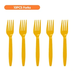 Construction-Themed Birthday Party Supplies Set with Tableware, Backdrop, and Yellow Balloons - 12INCH (10pcs fork)
