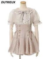 Lolita Clothes Japanese Mine Mass-Produced Short-Sleeve Shirt Shorts Set Women Sweet Cute Doll Collar Shirt Dress Two-Piece Suit 1