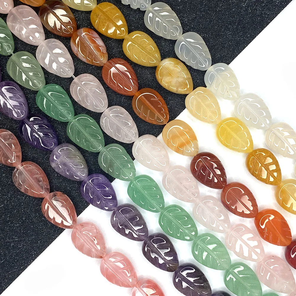 

Natural Stone Leaf-shaped Double-sided Beads 10x14x6mm Amethyst Loose Beads DIY Jewelry Making Bracelet and Necklace Accessories