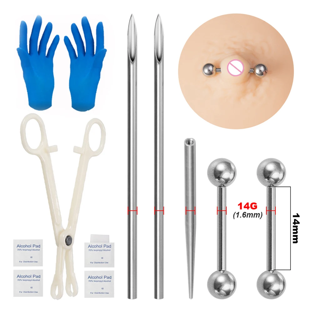 Körperpiercing-Set aus Chirurgenstahl mit Gewinde, Taper-Pins, Nadeln für Lippen, Nase, Zunge, Knorpel, Augenbrauen, Bauchnabel, Piercing-Schmuck, Werkzeug, Zange – Detail 5