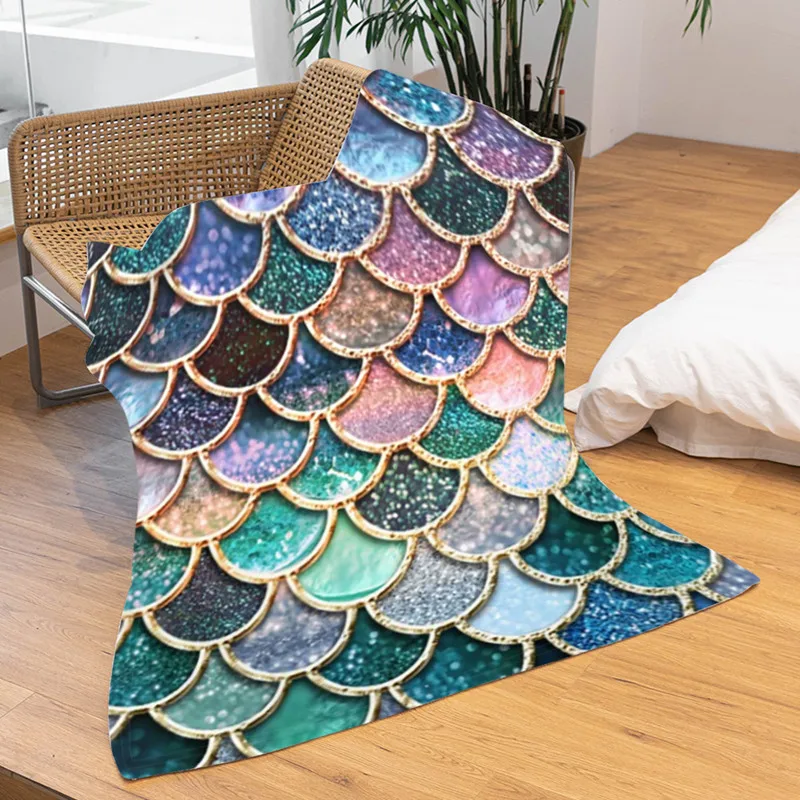 

Мягкое фланелевое одеяло Dreamlike в виде рыбьей чешуи с 3D принтом, флисовое покрывало для кровати, дивана, подарочное одеяло для домашнего телевизора, покрывало для сна