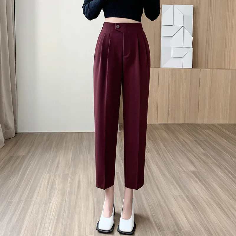 

2023 New Spring and Autumn Radish Suit Pants Women's High Waist Straight Small Cropped Tapered Harem Smoke Tube Trousers