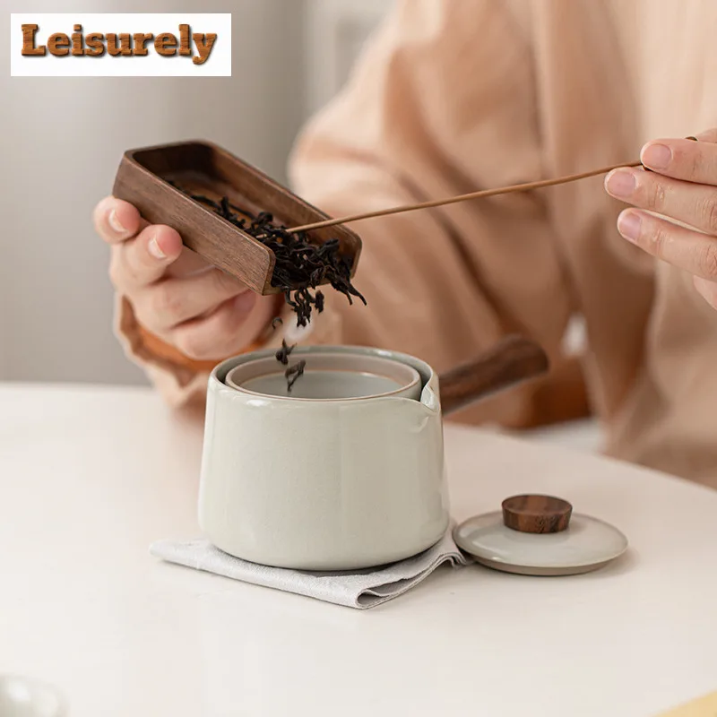 Ru Kiln Leisurely Portable Travel Tea Set Kit 360 Rotation Tea Maker Automatic 1 Pot 3 Cups Camping Picnic Tote Bag Drinkware
