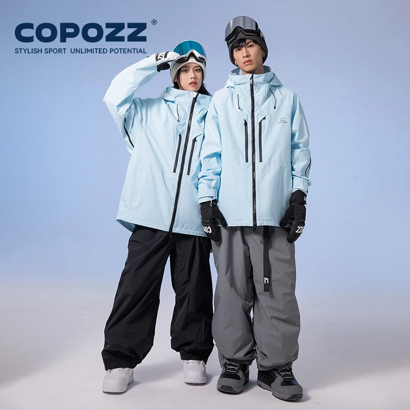 COPOZZ Thicken 3L Ski Jacket Men Women Windproof Waterproof Winter Ski Coat Ski Wear Solid Color Hooded Warm Snowboard Ski Suit 5