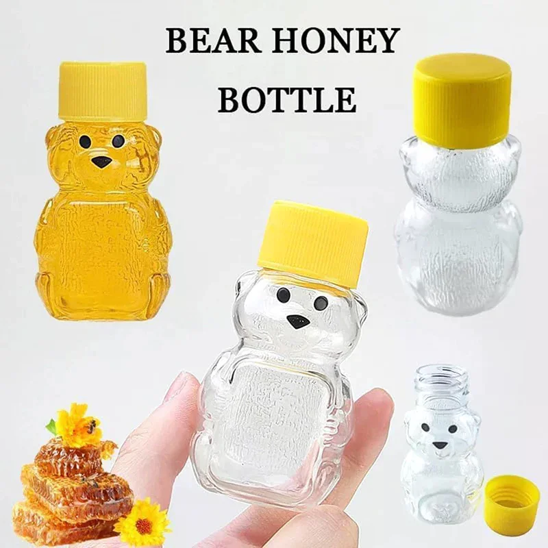 20pcs Plastic Transparent Disposable Cartoon Bear Juice Bottle, Small Capacity Dispensing Bottle, 60ml Honey Bottle
