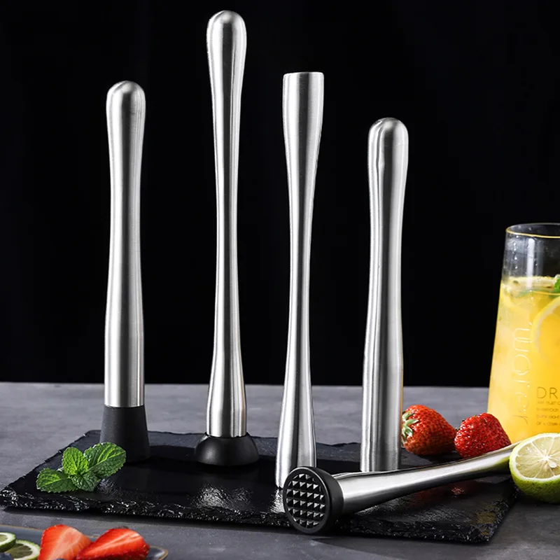 Stainless Steel Handheld Cocktail Muddlers With Nylon Head Wine Mixing Stick Juice Crushed Ice Hammer Barware Bar Accessories