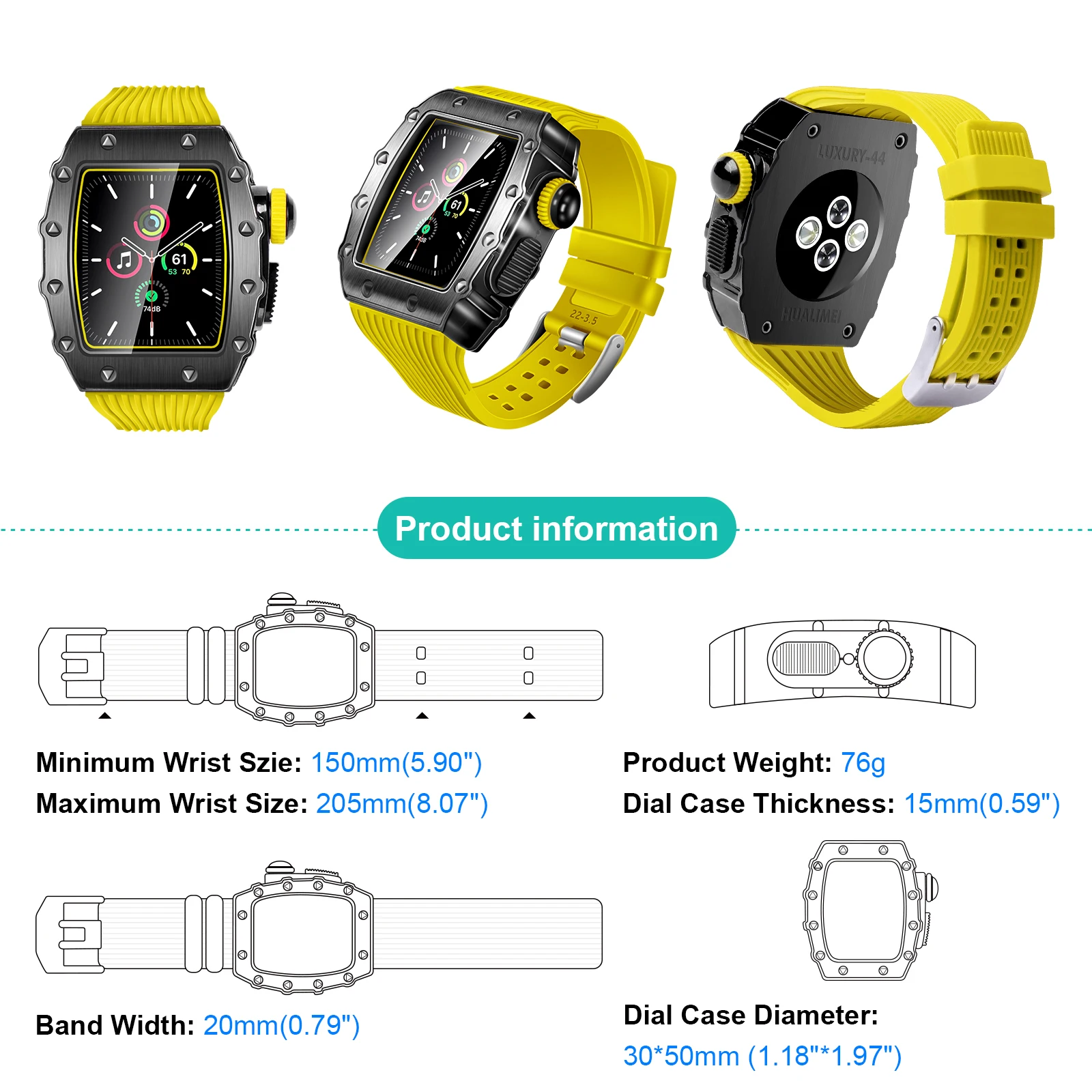 Slicone Strap+Case For Apple Watch Band 45mm 44mm Metal Stainless Steel Protective Shell Modified strap For iWatch 8 7 6 5 4 SE