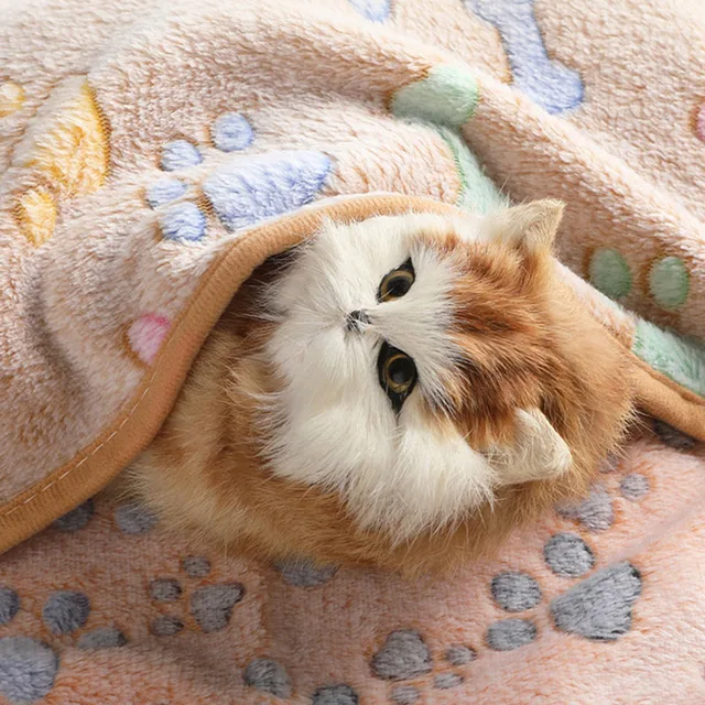 Winter Velvet Pet Sleeping Warm Blanket with Paw/Dot/Bone Pattern, Dog Cat Washing Towel, Fleece Soft Pet Blanket Pet Bed Mat