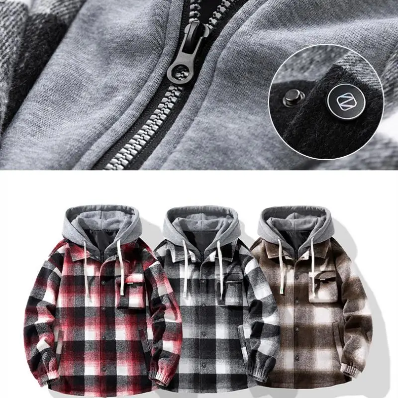 Plus Size 8xl 7xl Men's Shirt Jacket Fake 2pcs High Quality Cotton Plaid Loose Hooded Coats Shirts Jackets Mens Clothing 5