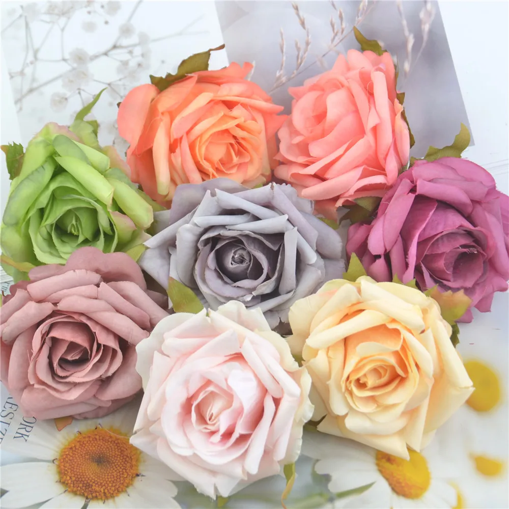 

10pcs 7cm Canvas Artificial Rose Flower Heads Wedding Home Party Christmas Decoration DIY Craft Scrapbooking Fake Flowers