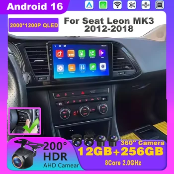 Radio de Coche Inalámbrica con CarPlay y Android Auto para Seat Leon MK3 2012-2018, Android 16, GPS, Multimedia, 4G+WIFI, BT, Sistemas Estéreo, NO 2DIN 1