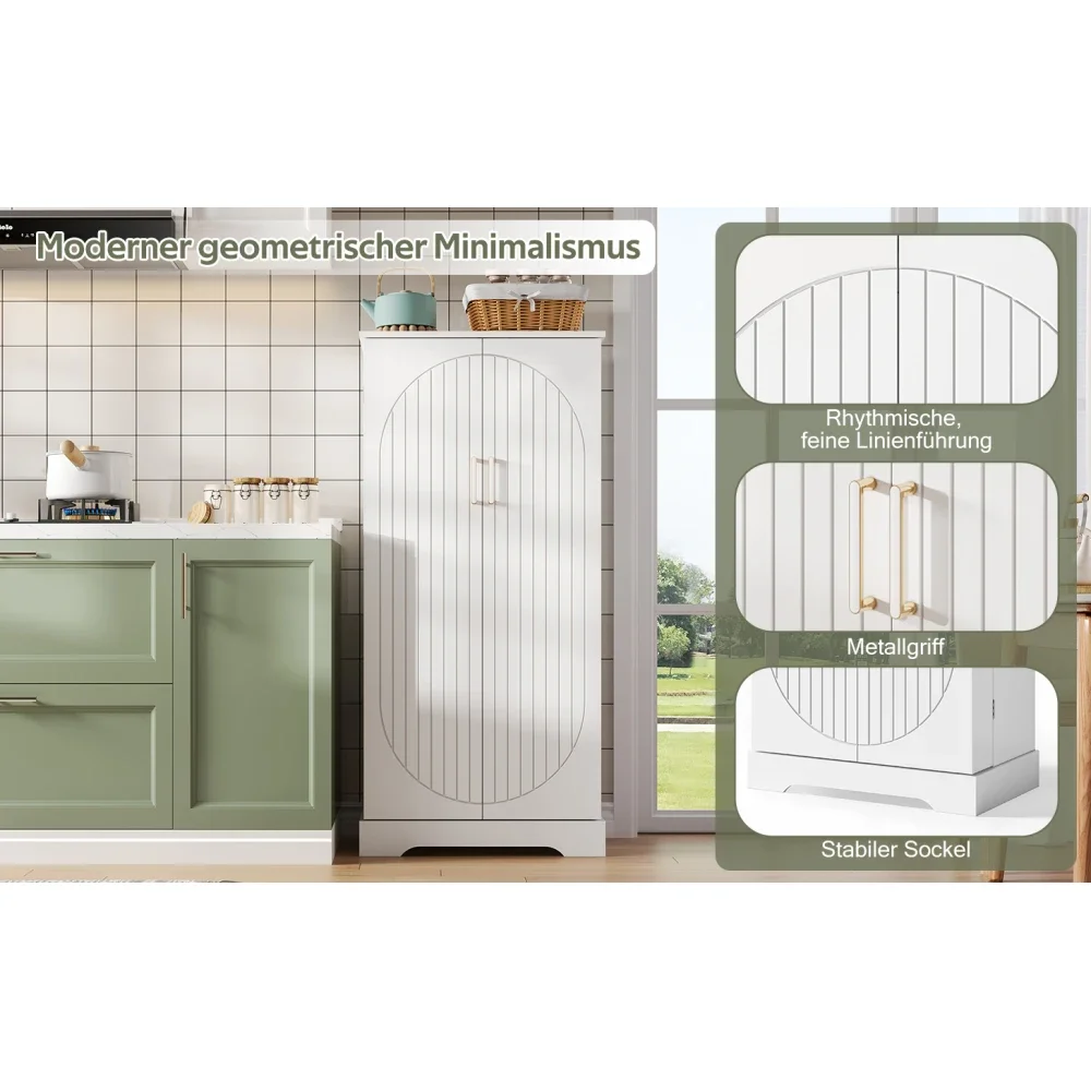 60×35×128cm,kitchen Cabinet with LED Sensor Light, Double Door with Storage Compartment, for Kitchen and Dining Room. – Detail 11
